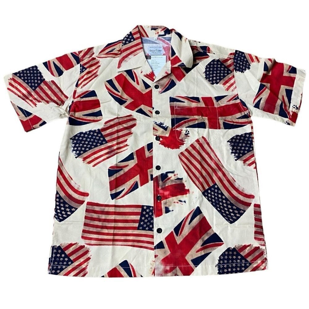 David Carey Originals Shirt USA UK British Flags Hawaiian Camp